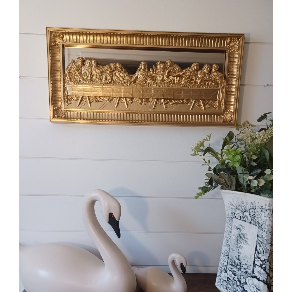 Vintage homco last supper gold mirror wall hanging